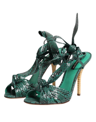 Sandalias verdes de tacón de cuero de pitón