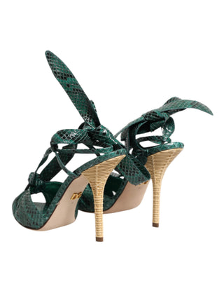 Sandalias verdes de tacón de cuero de pitón