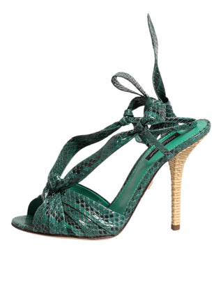 Sandalias verdes de tacón de cuero de pitón