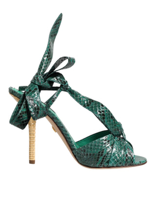 Sandalias verdes de tacón de cuero de pitón