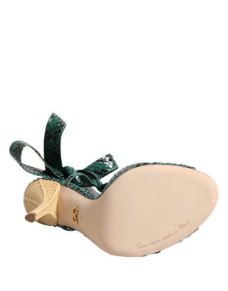 Sandalias verdes de tacón de cuero de pitón
