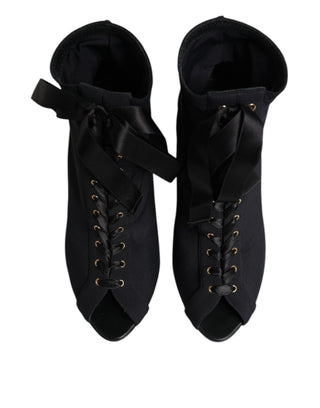 Black Stiletto Heels Lace Up Boots Shoes