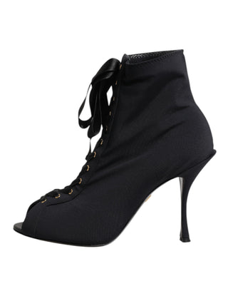 Black Stiletto Heels Lace Up Boots Shoes