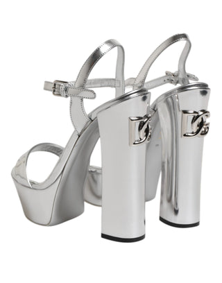 Silver Leather Platform Keira Sandals Shoes
