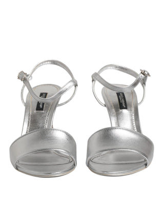 Silbernes Leder DG Heels Keira Sandalen Schuhe