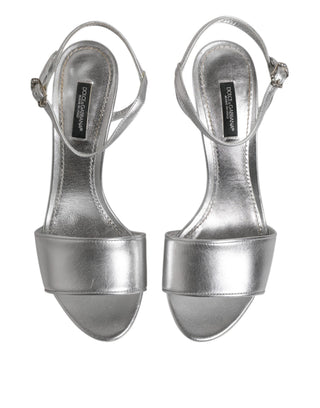 Silbernes Leder DG Heels Keira Sandalen Schuhe