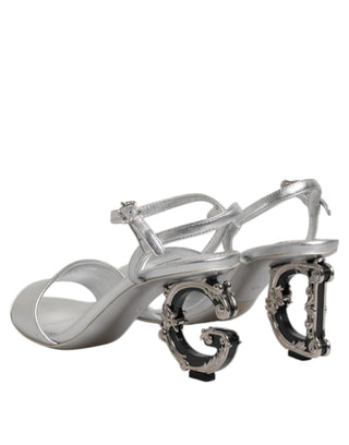 Silbernes Leder DG Heels Keira Sandalen Schuhe
