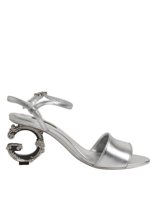 Silbernes Leder DG Heels Keira Sandalen Schuhe
