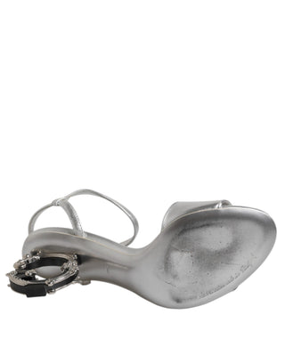 Silbernes Leder DG Heels Keira Sandalen Schuhe