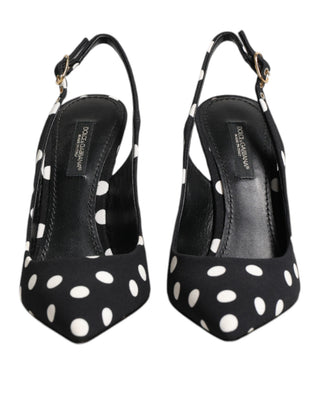 Schwarz-weiß gepunktete Stiletto-Slingpumps