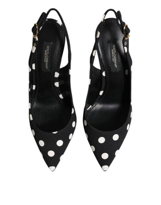 Schwarz-weiß gepunktete Stiletto-Slingpumps