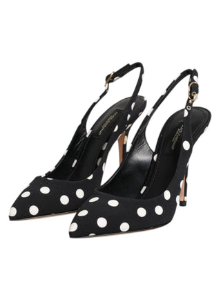 Schwarz-weiß gepunktete Stiletto-Slingpumps