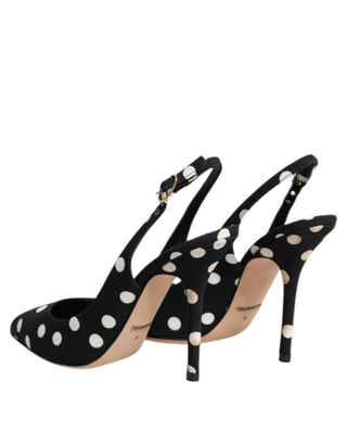 Schwarz-weiß gepunktete Stiletto-Slingpumps