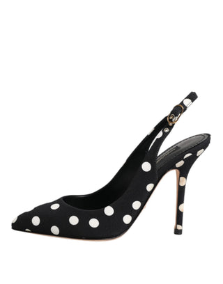 Schwarz-weiß gepunktete Stiletto-Slingpumps