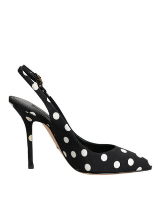 Schwarz-weiß gepunktete Stiletto-Slingpumps