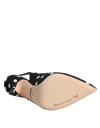 Schwarz-weiß gepunktete Stiletto-Slingpumps