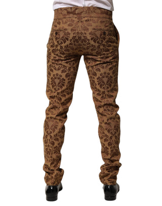 Herren-Hose, schmal geschnitten, brauner Blumen-Jacquard