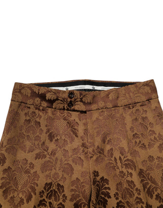 Herren-Hose, schmal geschnitten, brauner Blumen-Jacquard