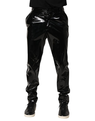 Pantalones de hombre de poliéster negro de cintura media