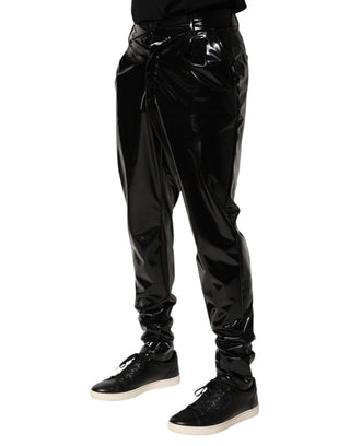 Pantalones de hombre de poliéster negro de cintura media