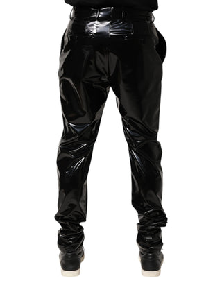 Pantalones de hombre de poliéster negro de cintura media