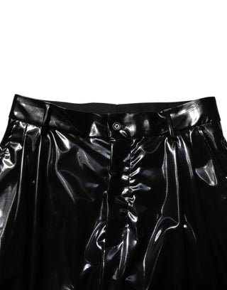 Pantalones de hombre de poliéster negro de cintura media