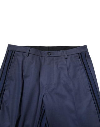 Blue Cotton Tapered Men Formal Trousers Pants