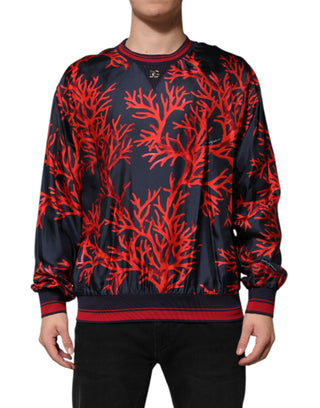 Marineblauer, rotseidene Pullover mit Korallenmuster