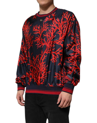 Marineblauer, rotseidene Pullover mit Korallenmuster
