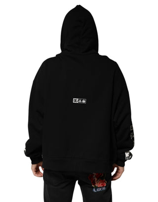 Sudadera con capucha negra de algodón con logo DG Milano