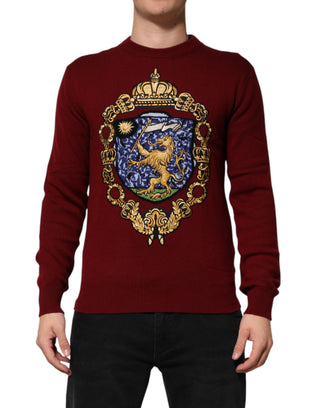 Suéter de cachemira burdeos con escudo de león