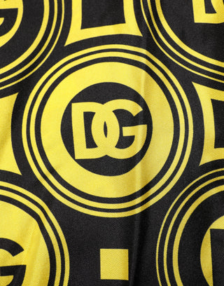 Gelbes Seiden-T-Shirt mit silbernem DG Logo und geometrischem Muster