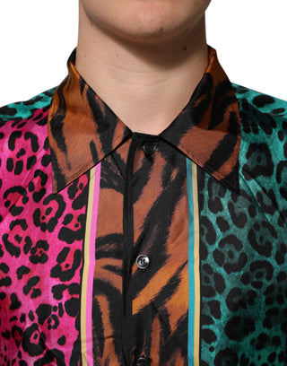 Camiseta hawaiana multicolor de seda con estampado de tigre