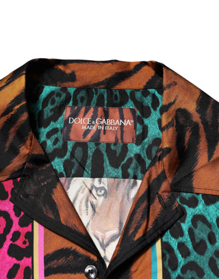 Camiseta hawaiana multicolor de seda con estampado de tigre