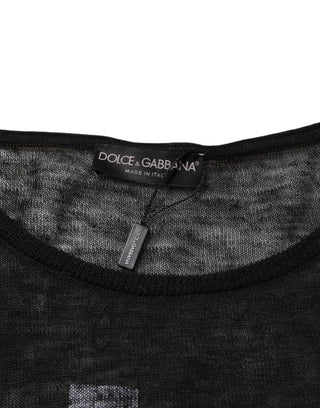 Black Linen Mesh Tattered Longsleeves T-shirt