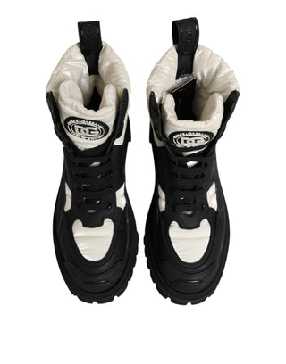 Schwarz Weiß Gepolsterte Wadenhohe Schnürstiefel Schuhe