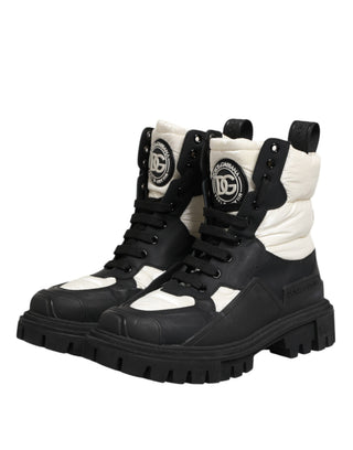 Schwarz Weiß Gepolsterte Wadenhohe Schnürstiefel Schuhe