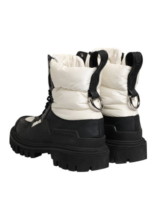 Schwarz Weiß Gepolsterte Wadenhohe Schnürstiefel Schuhe