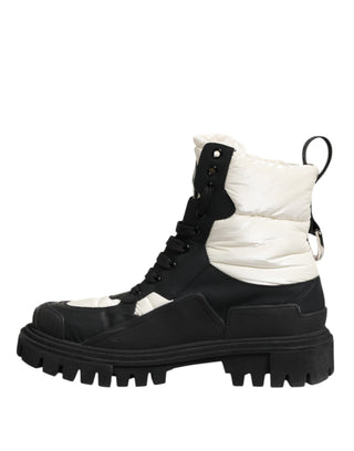 Schwarz Weiß Gepolsterte Wadenhohe Schnürstiefel Schuhe