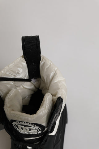 Schwarz Weiß Gepolsterte Wadenhohe Schnürstiefel Schuhe
