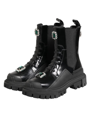 Schwarze Combat Boots mit Kristallverzierung