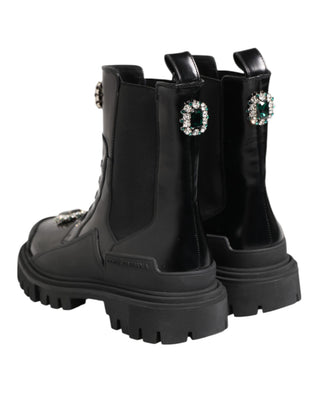 Schwarze Combat Boots mit Kristallverzierung
