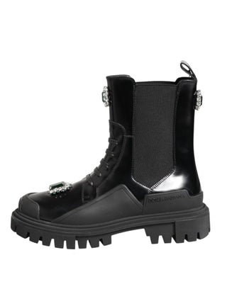 Schwarze Combat Boots mit Kristallverzierung