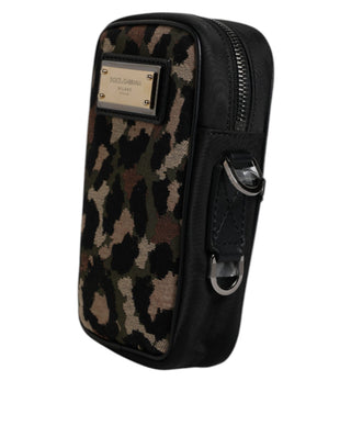 Mehrfarbige Tasche mit Leoparden-Jacquard, Logo-Emblem und Umhängegurt