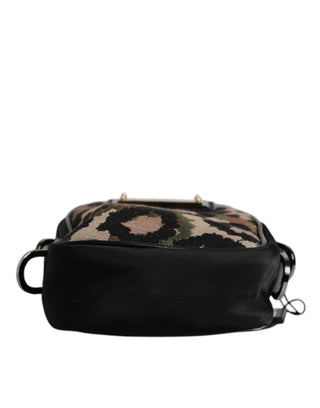 Mehrfarbige Tasche mit Leoparden-Jacquard, Logo-Emblem und Umhängegurt