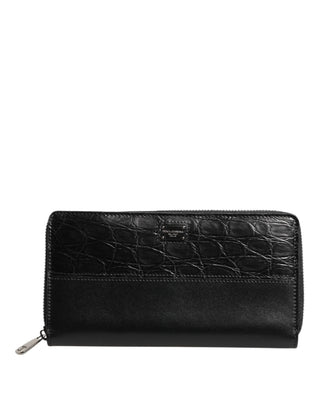 Cartera continental con cremallera y placa DG de cuero negro