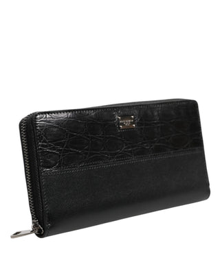 Cartera continental con cremallera y placa DG de cuero negro