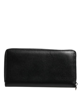 Cartera continental con cremallera y placa DG de cuero negro