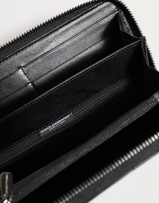 Cartera continental con cremallera y placa DG de cuero negro