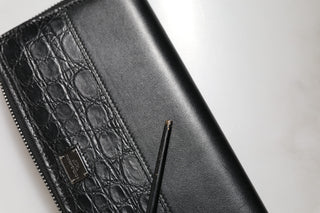 Cartera continental con cremallera y placa DG de cuero negro